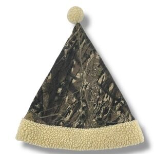 Vintage Camouflage Santa Hat Signatures Stocking Cap Fuzzy Trim with Pom Pom